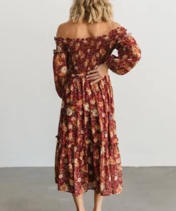 FT Dresses Yorkley Smocked Midi Dress | Burgundy Floral