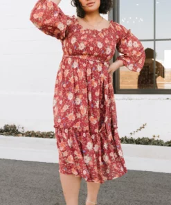 FT Dresses Yorkley Smocked Midi Dress | Burgundy Floral