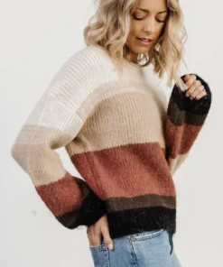 LUM Zaine Color Block Sweater | Natural + Clay Tops