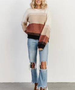 LUM Zaine Color Block Sweater | Natural + Clay Tops