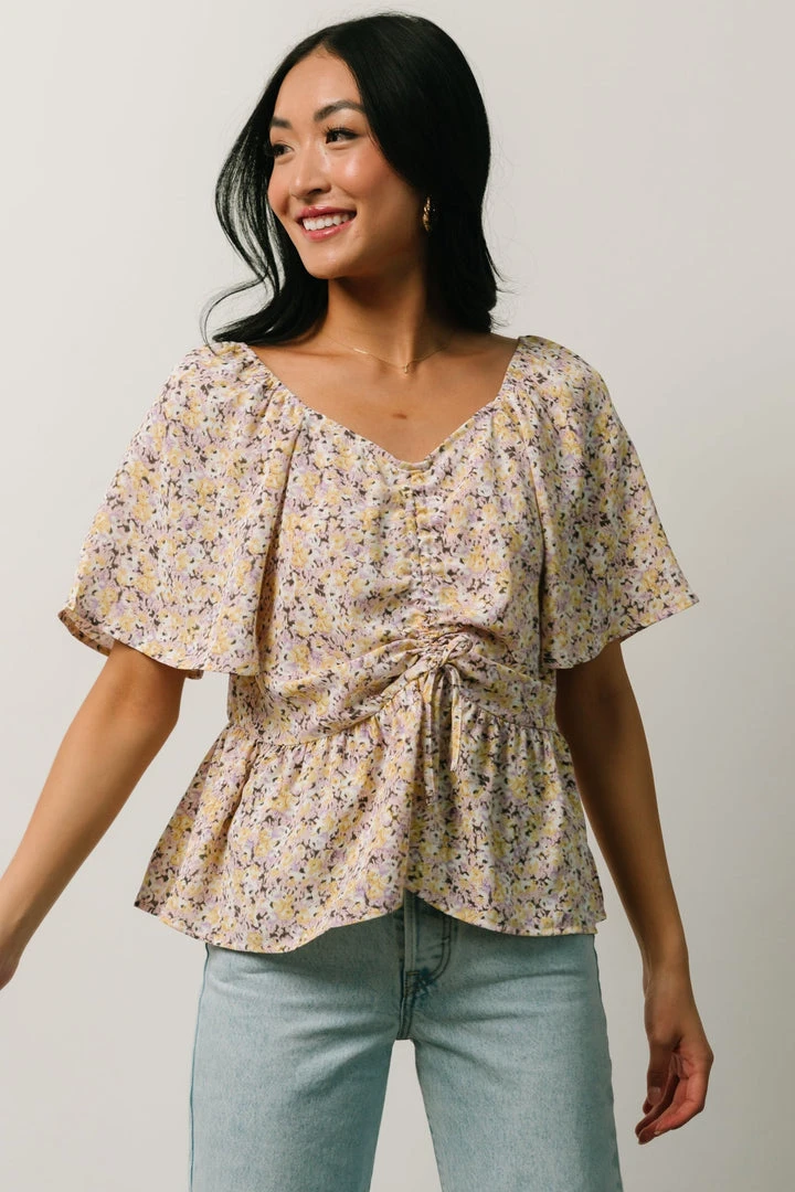 HAY Zale Peplum Top | Yellow + Lavender Tops 1 HAY Zale Peplum Top | Yellow + Lavender Tops