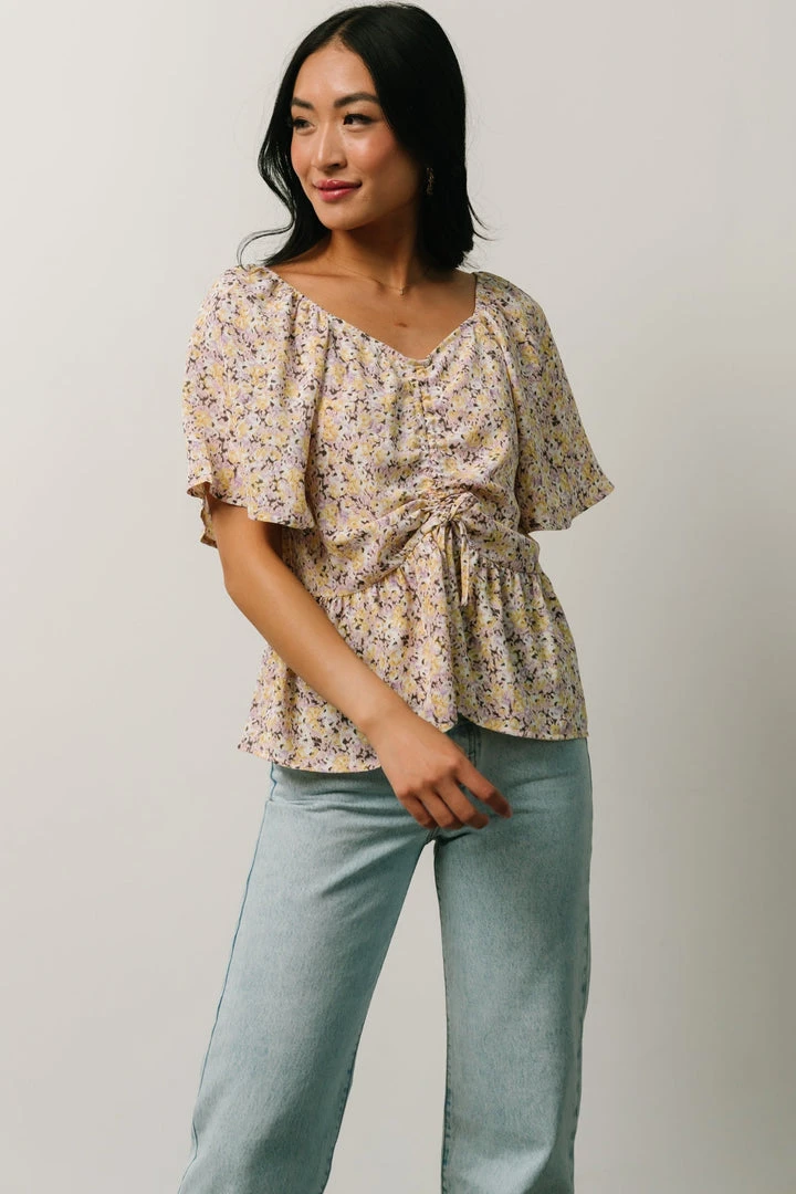 HAY Zale Peplum Top | Yellow + Lavender Tops 2 HAY Zale Peplum Top | Yellow + Lavender Tops