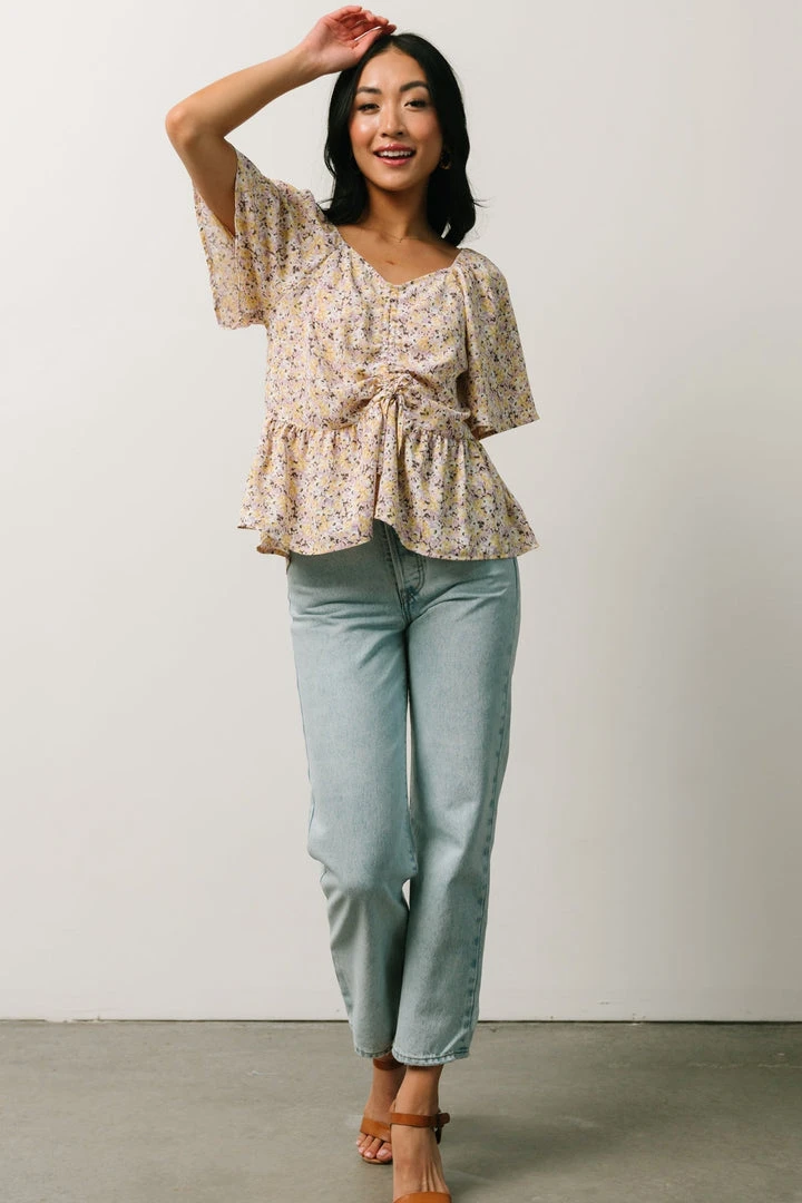 HAY Zale Peplum Top | Yellow + Lavender Tops 3 HAY Zale Peplum Top | Yellow + Lavender Tops