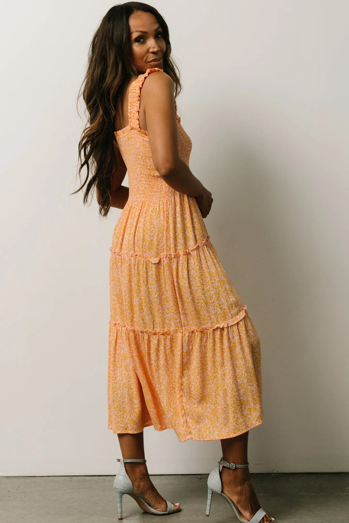 BS Zella Smocked Midi Dress | Orange + Pink Print 5 BS Zella Smocked Midi Dress | Orange + Pink Print