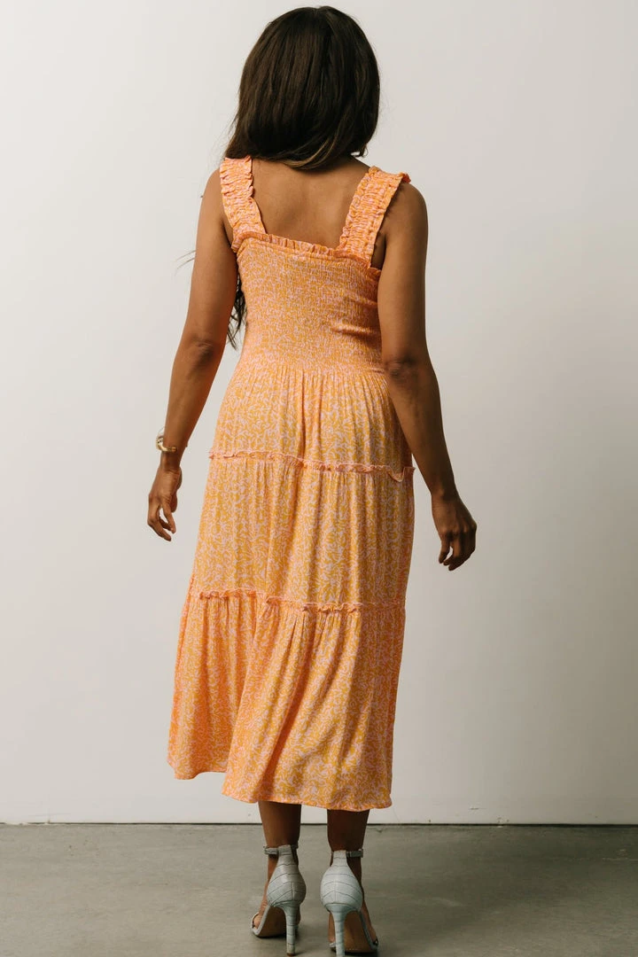 BS Zella Smocked Midi Dress | Orange + Pink Print 6 BS Zella Smocked Midi Dress | Orange + Pink Print