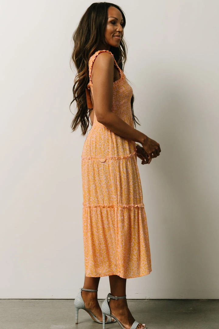 BS Zella Smocked Midi Dress | Orange + Pink Print 4 BS Zella Smocked Midi Dress | Orange + Pink Print