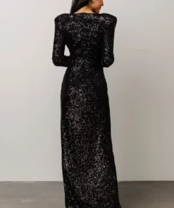 RR Zurich Long Sleeve Sequin Gown | Black