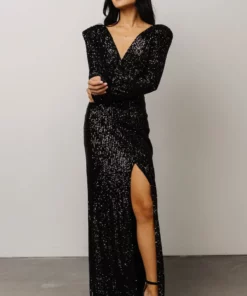 RR Zurich Long Sleeve Sequin Gown | Black