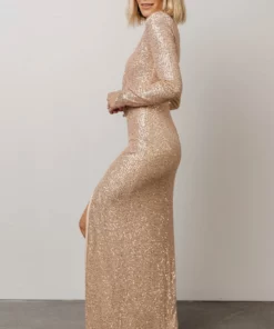 RR Zurich Long Sleeve Sequin Gown | Champagne