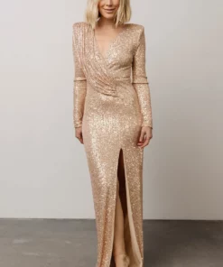 RR Zurich Long Sleeve Sequin Gown | Champagne