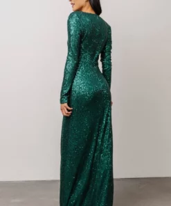 RR Zurich Long Sleeve Sequin Gown | Emerald