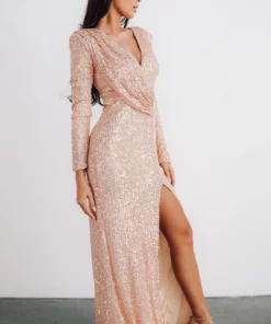 RR Dresses Zurich Long Sleeve Sequin Gown | Rose Gold