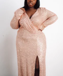 RR Dresses Zurich Long Sleeve Sequin Gown | Rose Gold